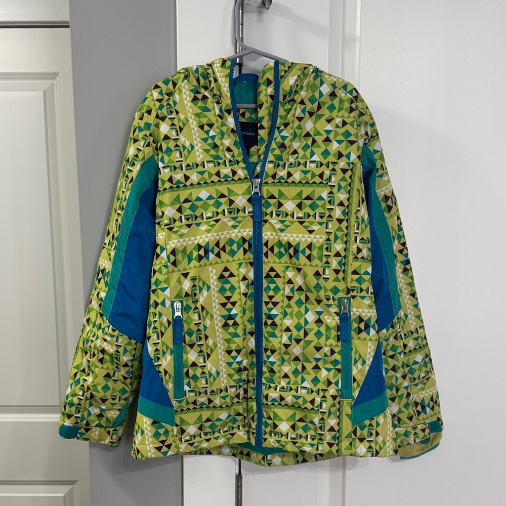 Girl’s Lands' End Vibrant Green and Teal Geometric Jacket